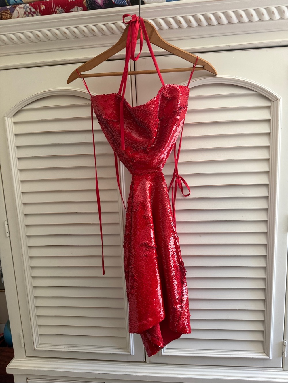 Amanda Uprichard Red Sequin Halter Mini Dress